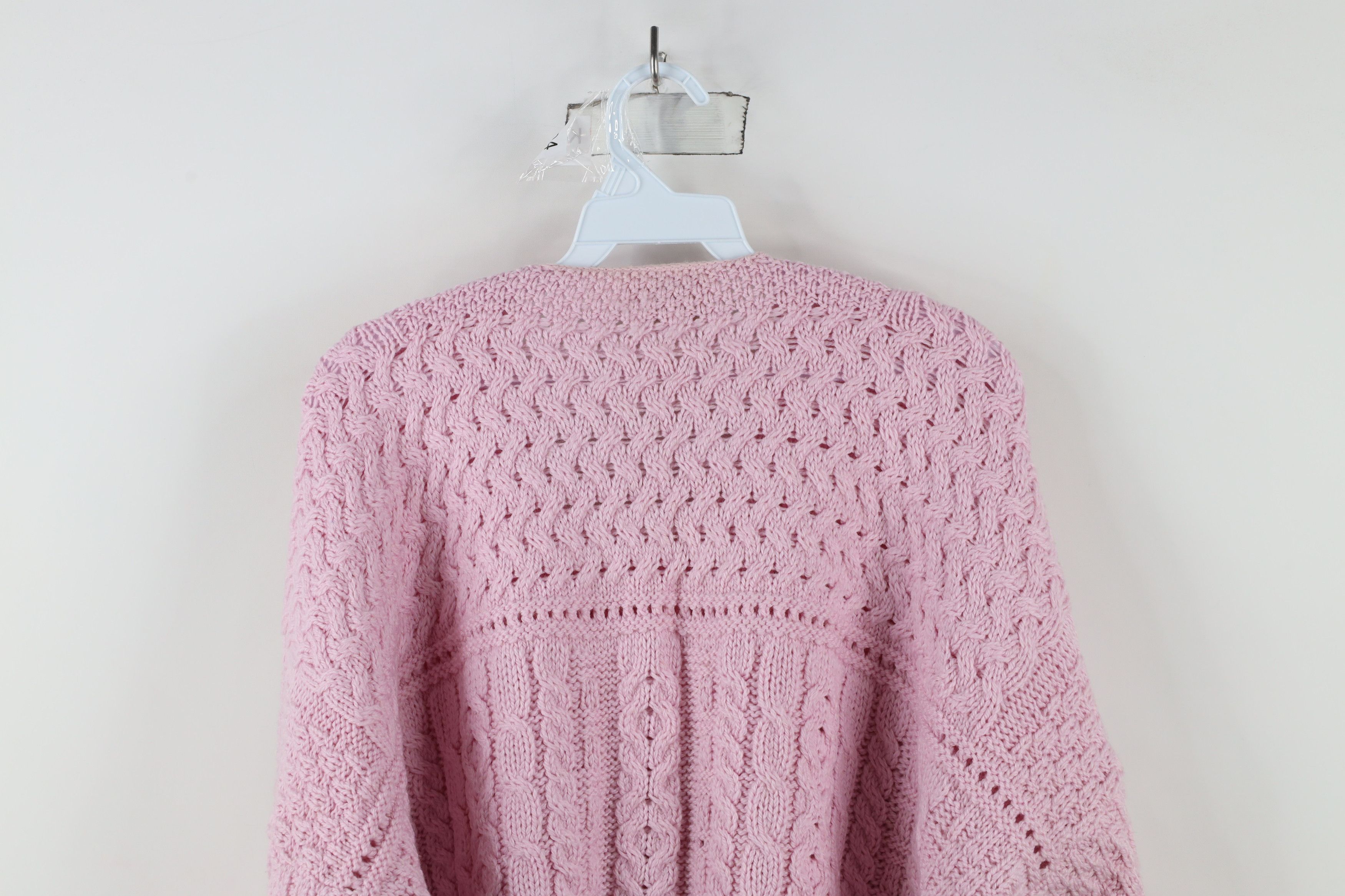Vintage Vintage 90s Wool Fisherman Cable Knit Cardigan Sweater Pink Size XL / US 12-14 / IT 48-50 - 12 Thumbnail