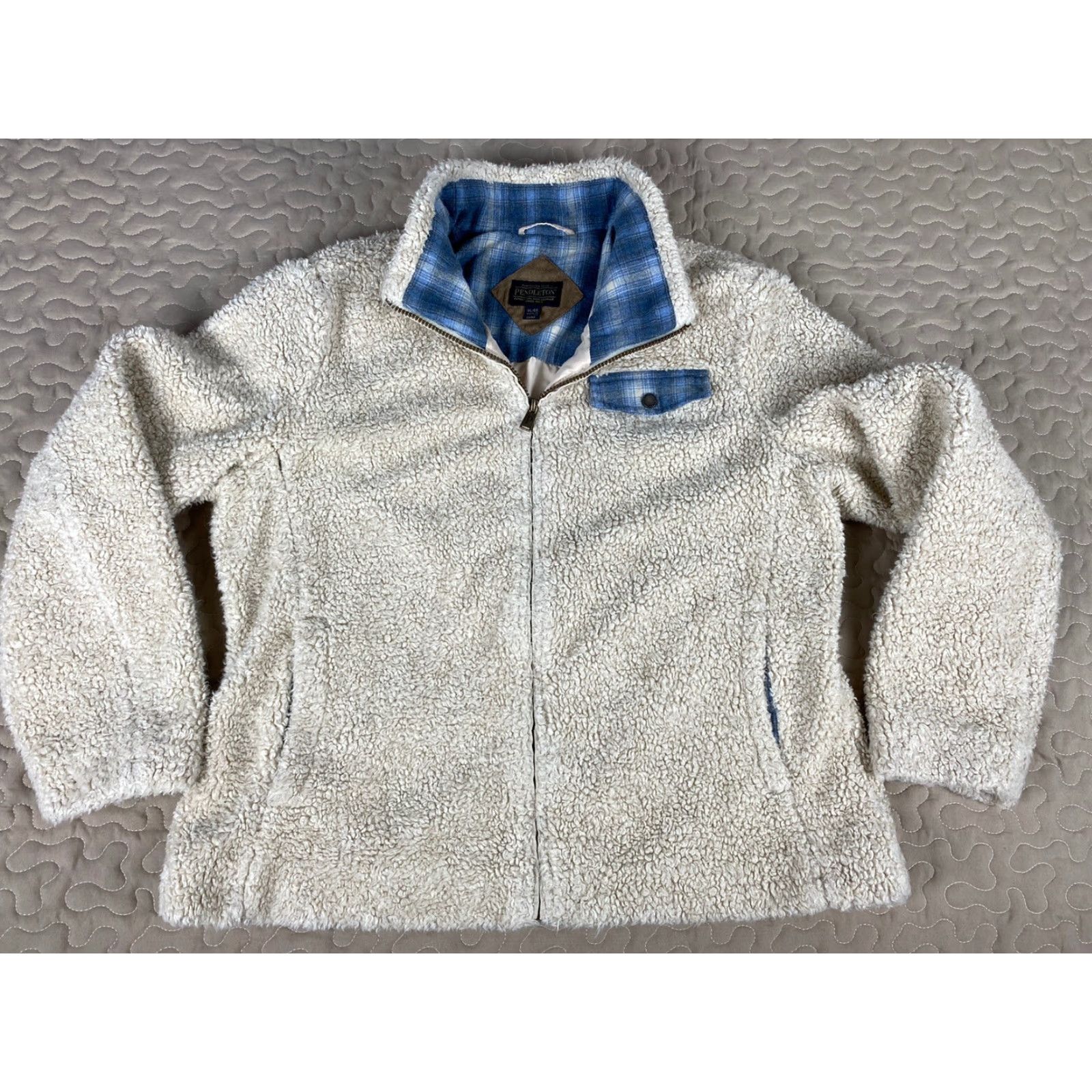 Pendleton VINTAGE Pendleton Fleece Jacket Womens XL Sherpa Deep Pile Oatmeal Beige Warm Size XL / US 12-14 / IT 48-50 - 3 Thumbnail