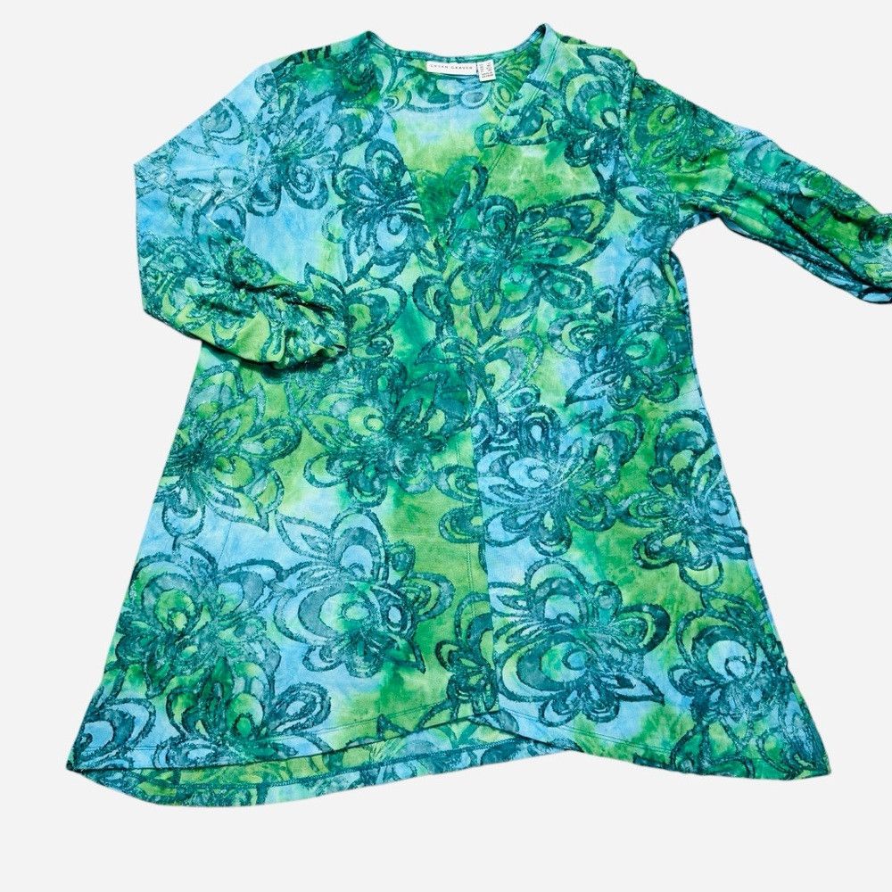 Other Susan Graver Burnout Knit Turquoise Green Floral Cardigan S Size S / US 4 / IT 40 - 6 Thumbnail