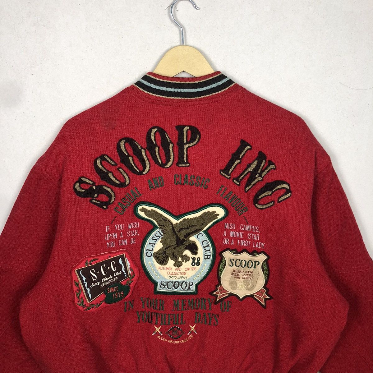 SCOOP Vintage Scoop Inc Tokyo Varsity Jacket Leather Wool Red L Size US L / EU 52-54 / 3 - 3 Thumbnail