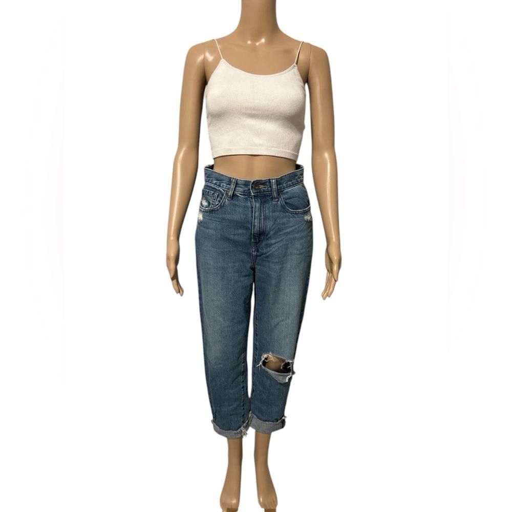 Uniqlo Uniqlo high rise dark washed tattered denim Size 24" / US 00 / IT 34 - 1 Thumbnail