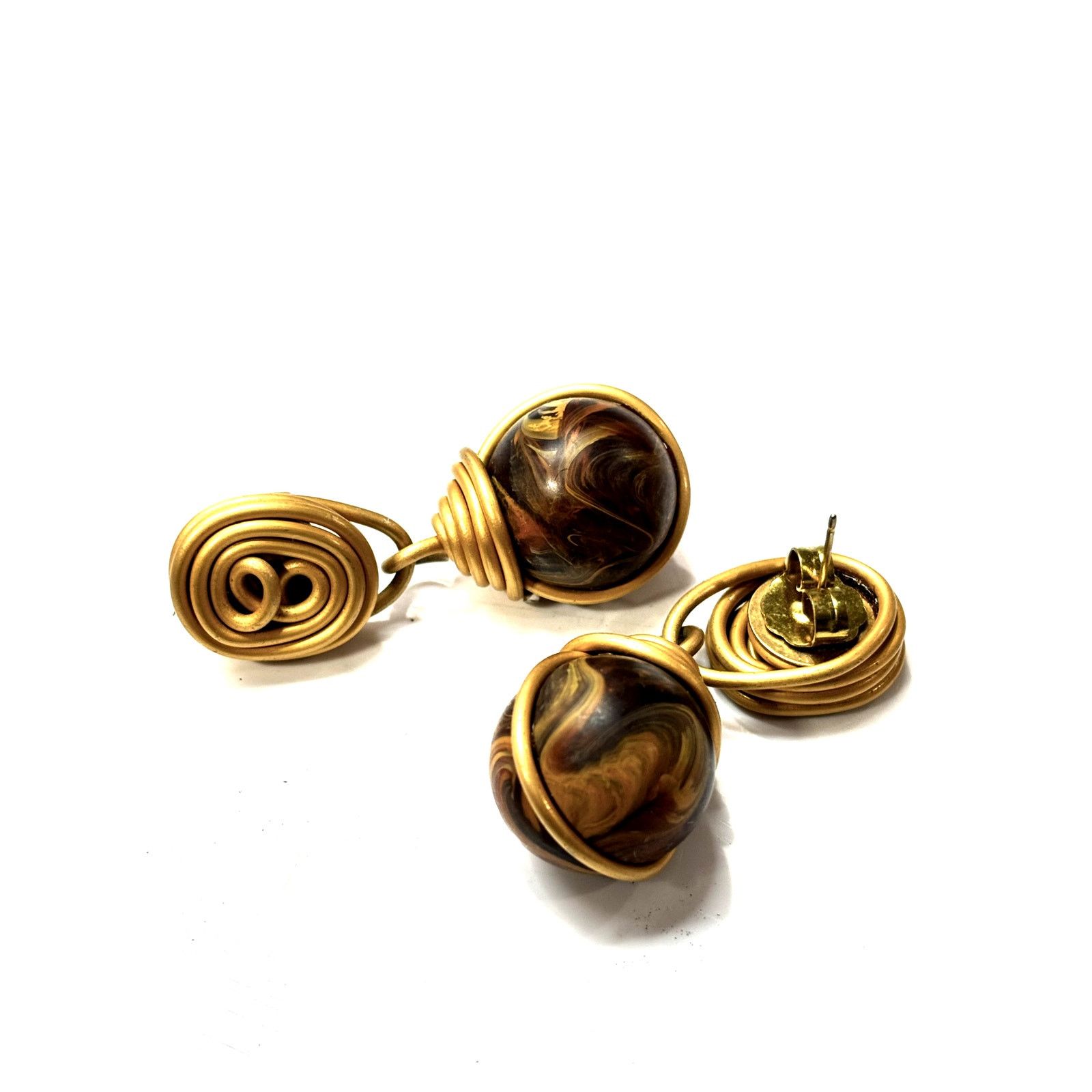 Vintage VINTAGE Gold Tone Wooden Wire Globe Dangle Ladies Earrings Size ONE SIZE - 5 Thumbnail