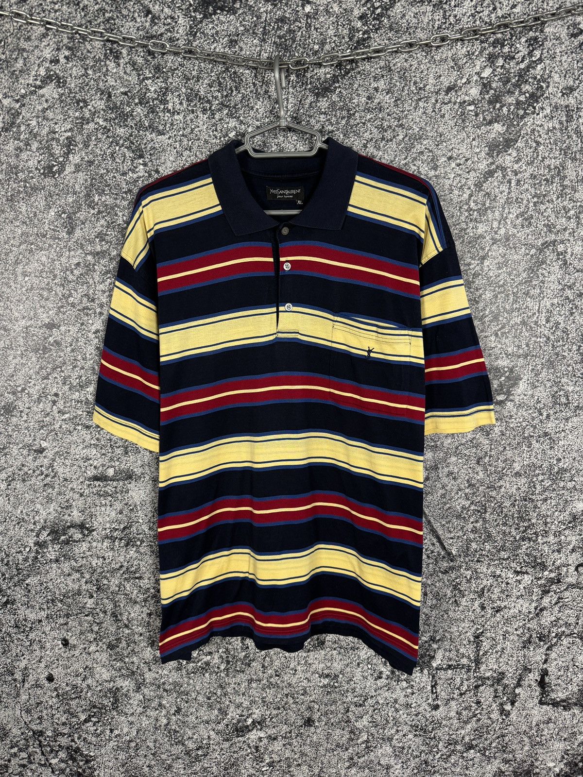 Yves Saint Laurent Men’s Yves Saint Laurent Striped Polo Shirt Vintage YSL XL Size US XL / EU 56 / 4 - 1 Thumbnail