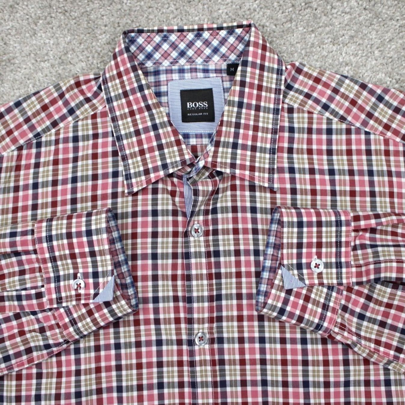 Hugo Boss HUGO BOSS Obert Shirt Mens Medium Red/Pink/Blue/Green Slim Regular Fit Cotton L/S Button-Up Shirt Size US M / EU 48-50 / 2 - 2 Thumbnail