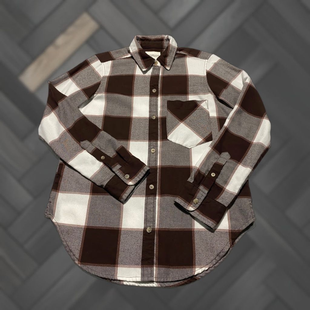Abercrombie & Fitch Abercrombie Fitch Button-Up Shirt Plaid Flannel Cotton XS Brown Women Casual Long Sleeve Collared Button-Up, Basic, Fall Winter, Regular Fit Size XS / US 0-2 / IT 36-38 - 1 Thumbnail