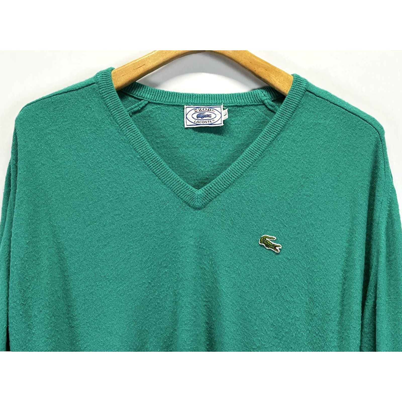 Lacoste VINTAGE Lacoste Sweater Mens L Green V-Neck Logo 70s Grandpa Core Pullover Knit Acrylic Long Sleeve Size US L / EU 52-54 / 3 - 3 Thumbnail
