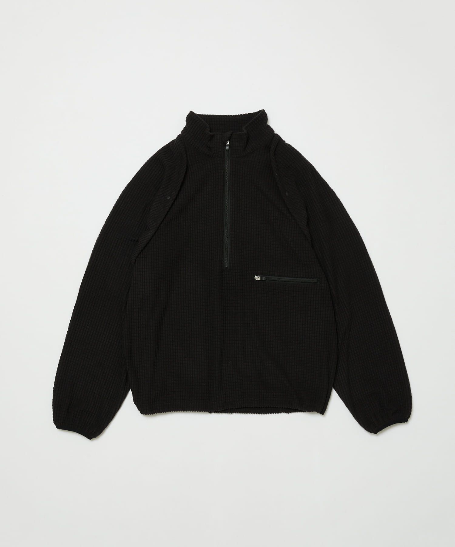 Japanese Brand DETACHABLE SLEEVE GRID FLEECE PULL OVER | baloriginal. Size US S / EU 44-46 / 1 - 1 Thumbnail