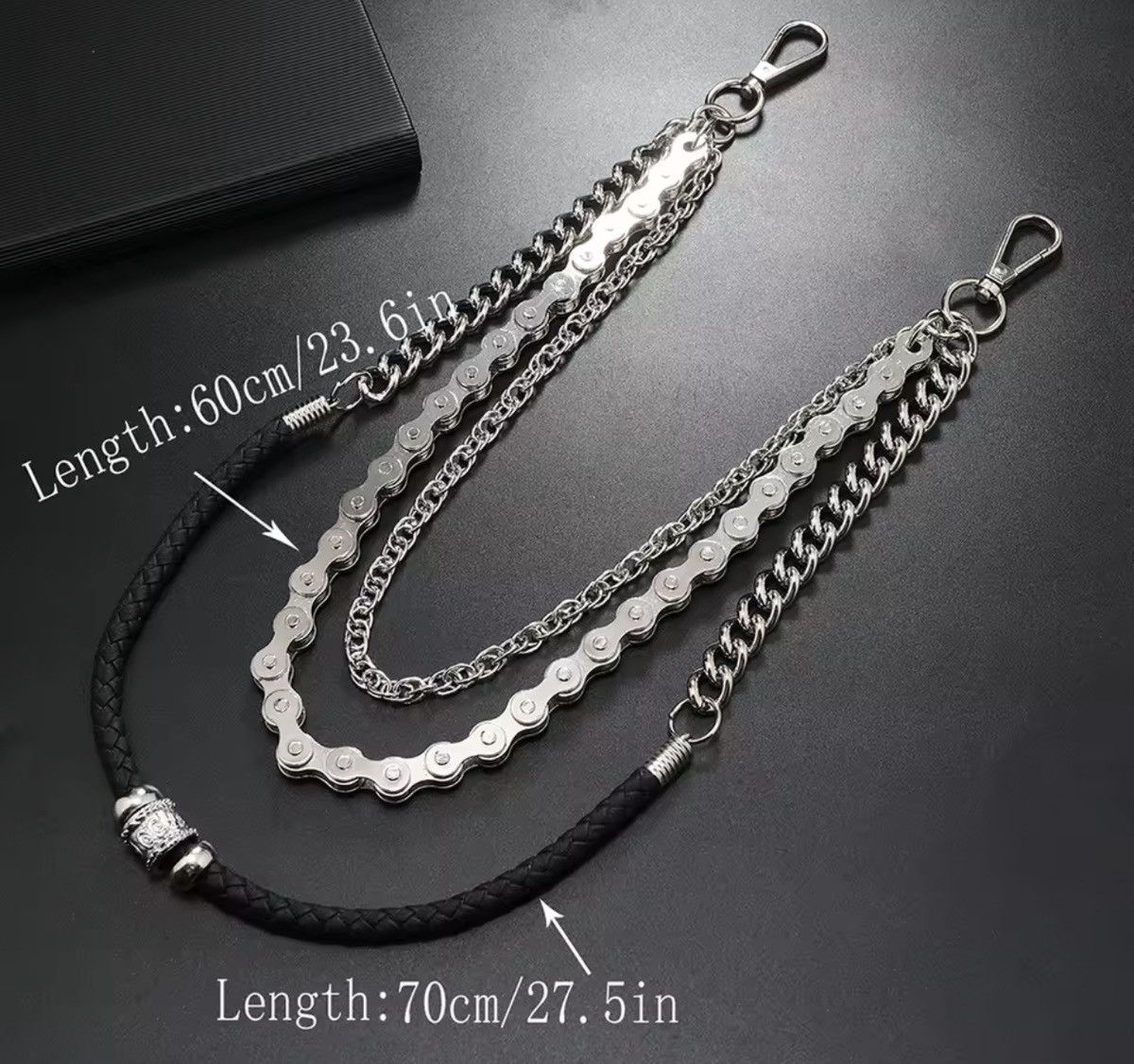 Jewelry MULTI-Layer Industrial Wallet Chain - Braided Leather Size ONE SIZE - 5 Thumbnail