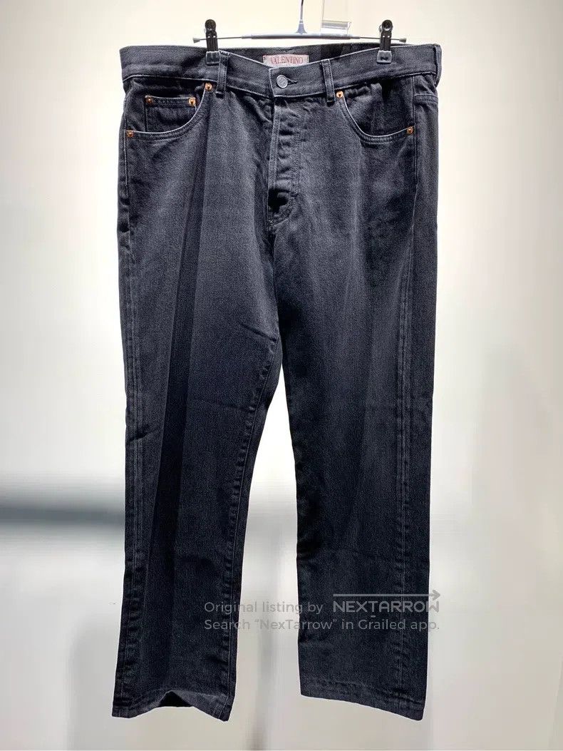 Valentino Valentino Black and gray leather logo jeans Size US 33 - 1 Thumbnail