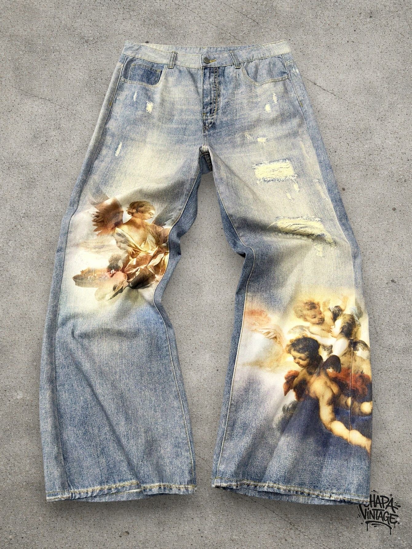 Vintage Washed angel print jeans Size US 32 / EU 48 - 1 Thumbnail