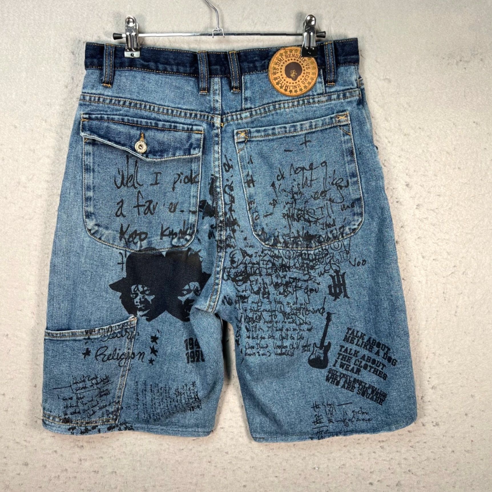 Ecko Unltd. VINTAGE Ecko Unltd. Jimi Hendrix Monterey Jean Mens 30 Denim Graffiti Print Bermuda Shorts Denim Blue Pockets Summer Mens Size US 30 / EU 46 - 2 Thumbnail