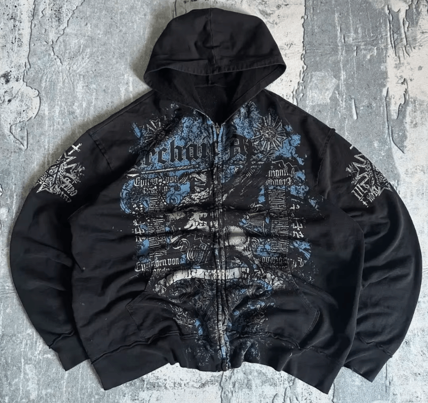 3 Hoodie Retro Gothic Pattern Zipper Hoodie