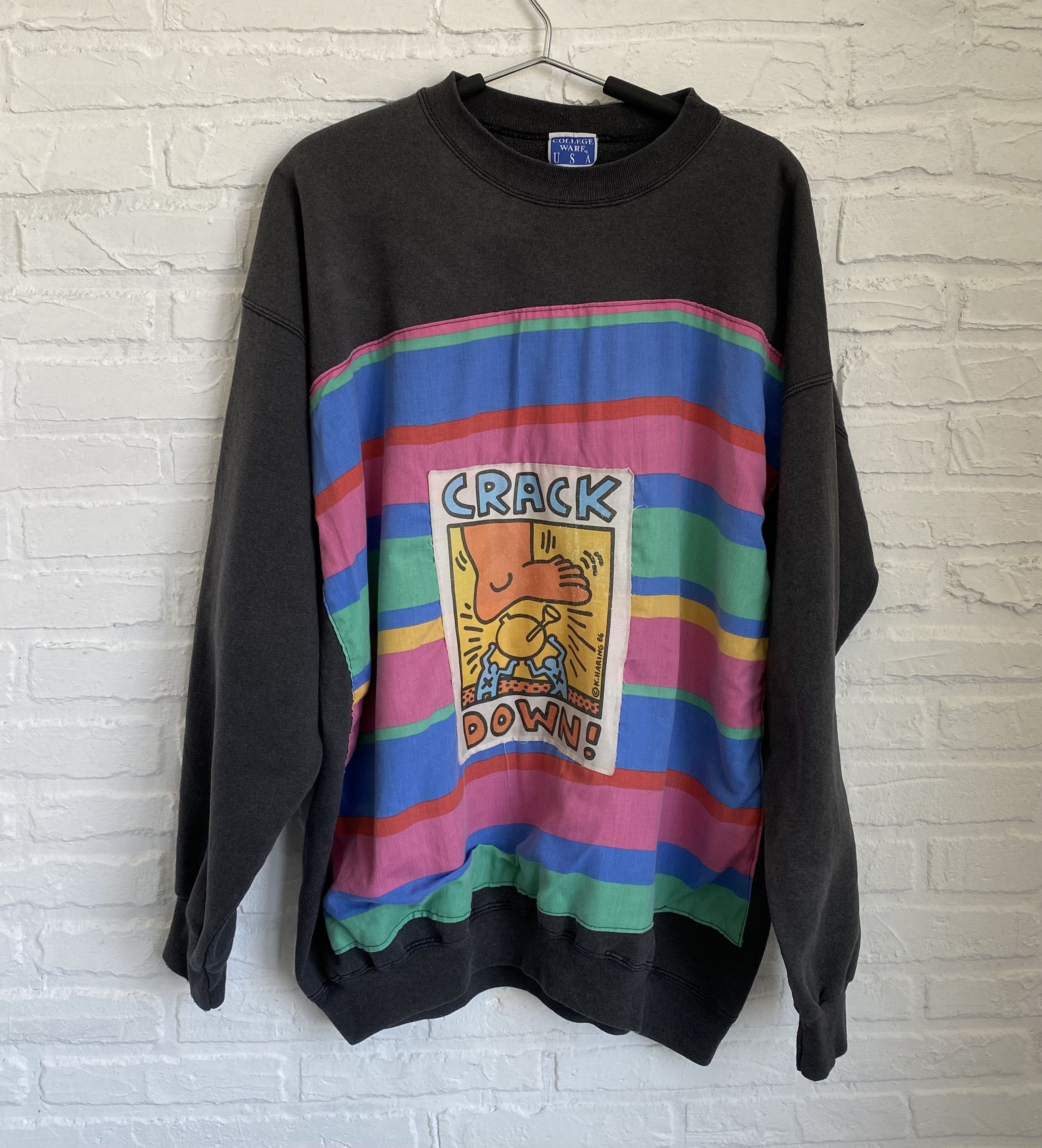 image of Arts Science x Keith Haring Vintage 1986 Keith Haring Crack Down Sweatshirt in Grey, Men's (Size XL