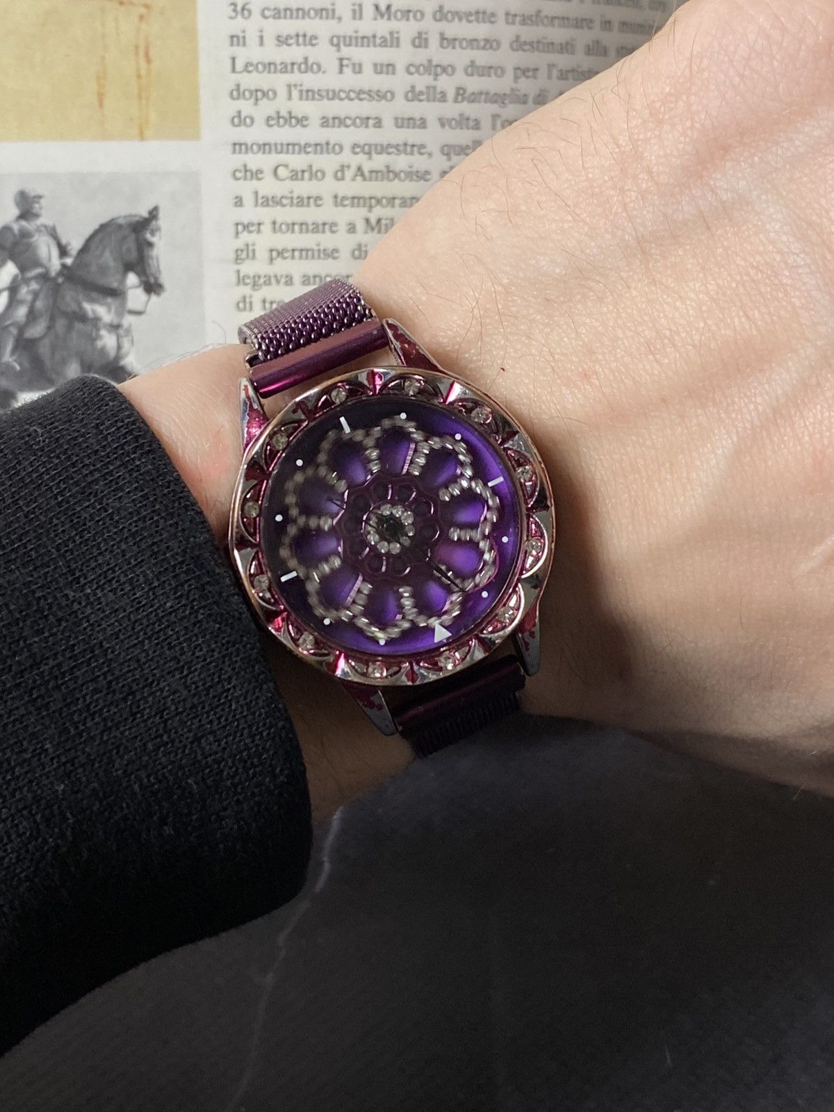 Japanese Brand Luxury Purple Spinning Flower Dial Magnetic Mesh Watch Size ONE SIZE - 6 Thumbnail