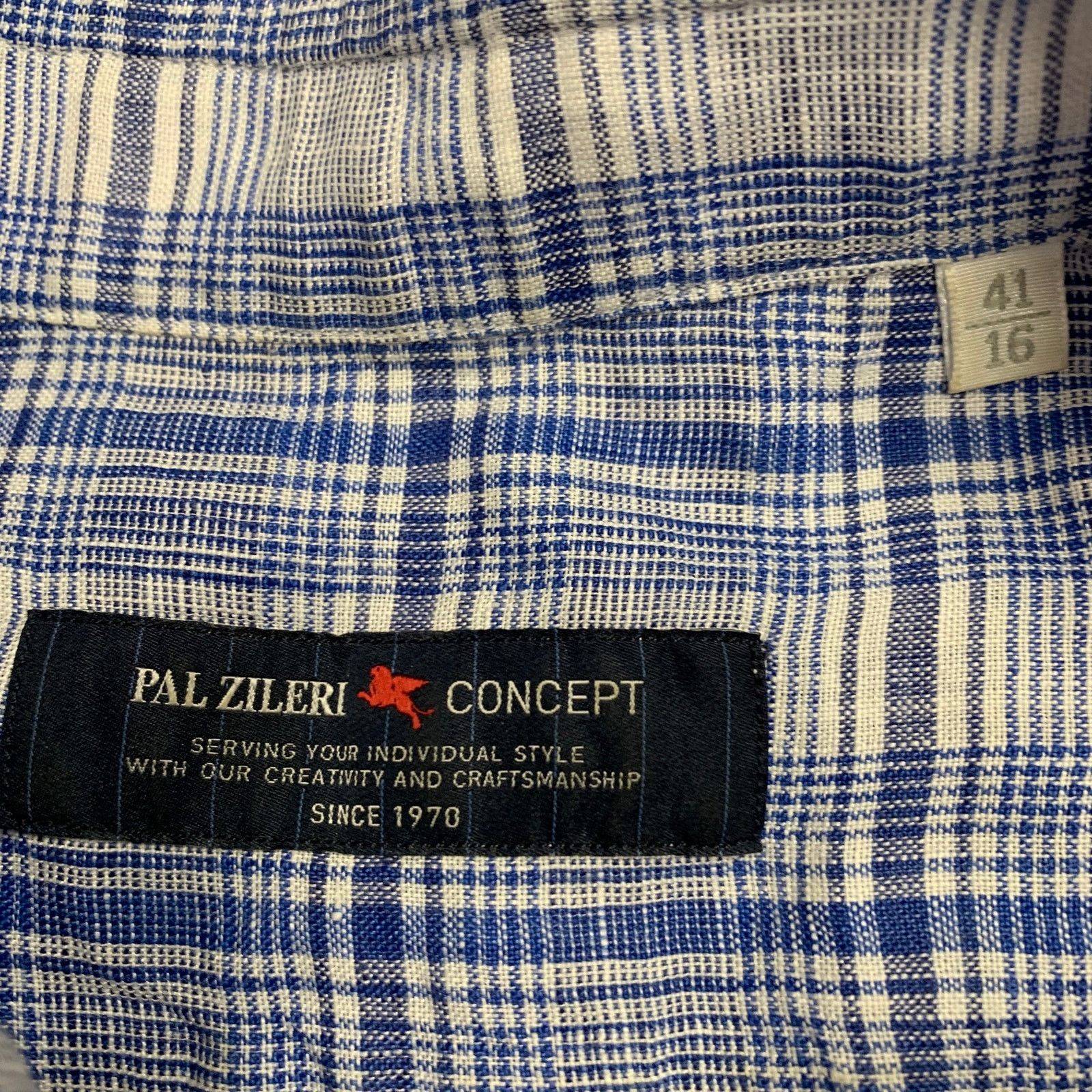 Pal Zileri PAL ZILERI Size L Blue White Plaid Linen Short Sleeve Shirt Size US L / EU 52-54 / 3 - 4 Thumbnail