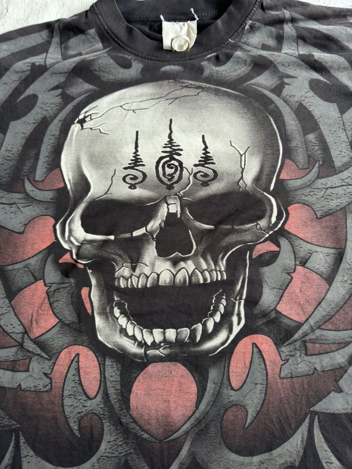 Band Tees × Vintage 1990 SKULL FACE TEE ALLOVER Single Stitch Size US XL / EU 56 / 4 - 4 Thumbnail