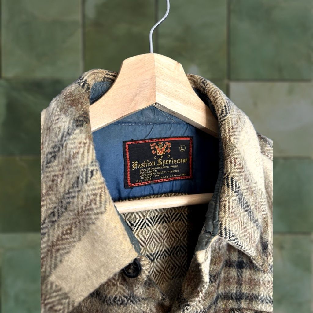 Vintage VINTAGE CPO Wool Plaid Button-Up Shirt Mens L Brown 70s Flannel Size US L / EU 52-54 / 3 - 1 Thumbnail