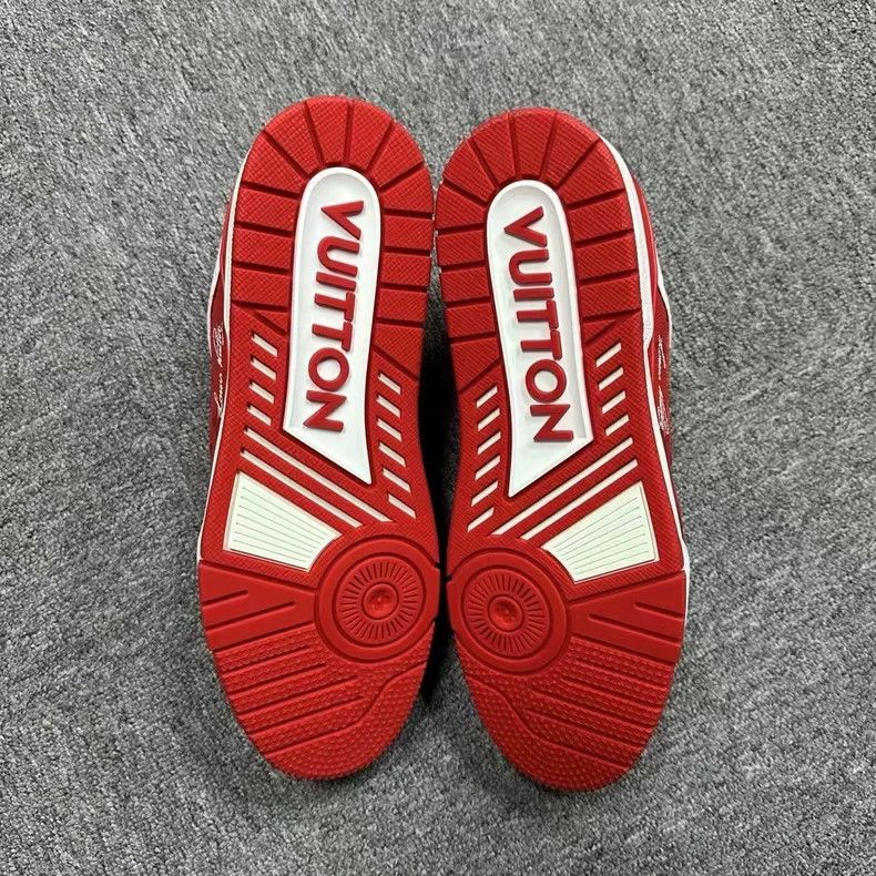 Louis Vuitton Louis Vuitton White and red Trainer leather lace-up logo s Size US 9 / EU 42 - 5 Thumbnail