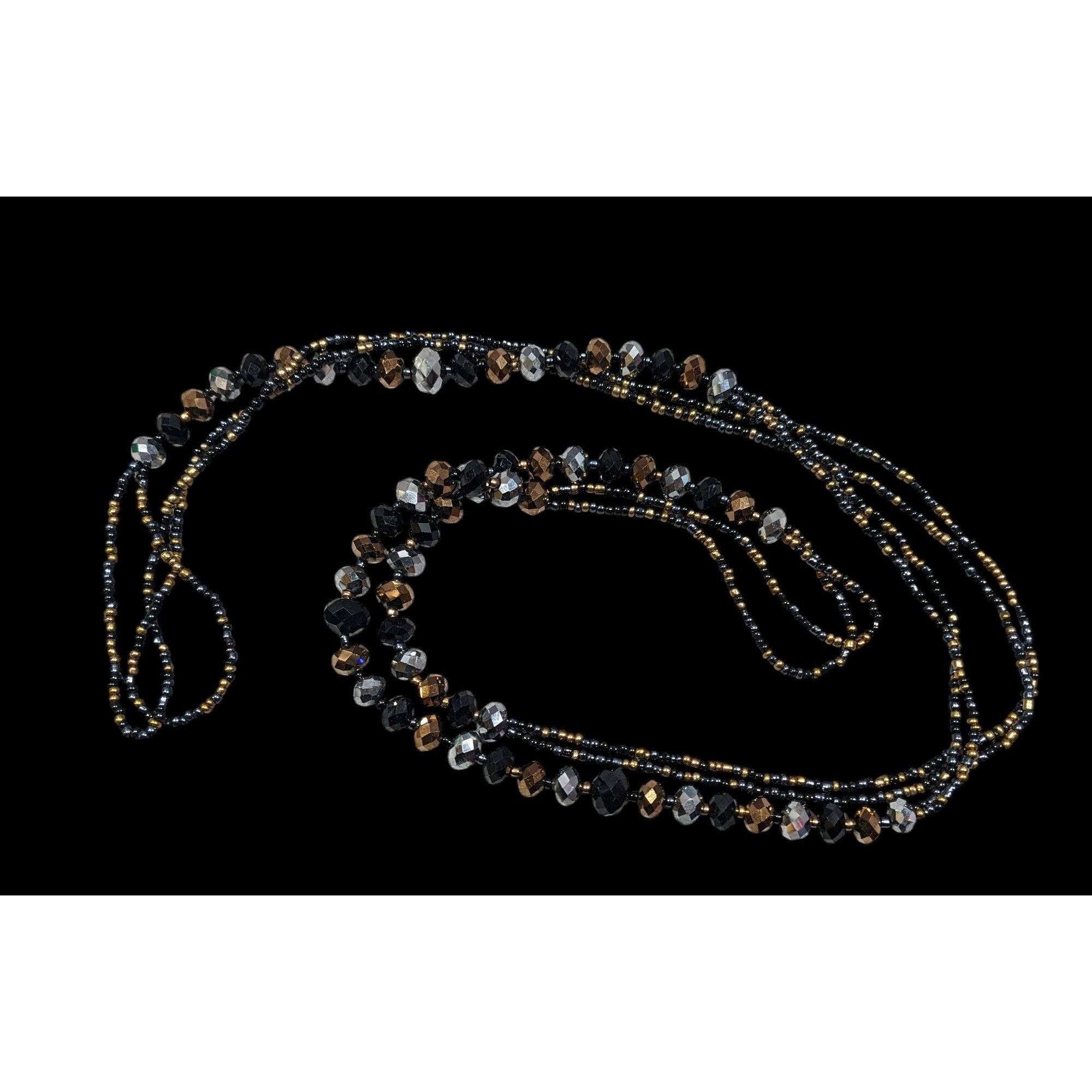 Other Dark Glam Black Gold And Silver Tone Glass Beaded Necklace Size ONE SIZE - 1 Thumbnail