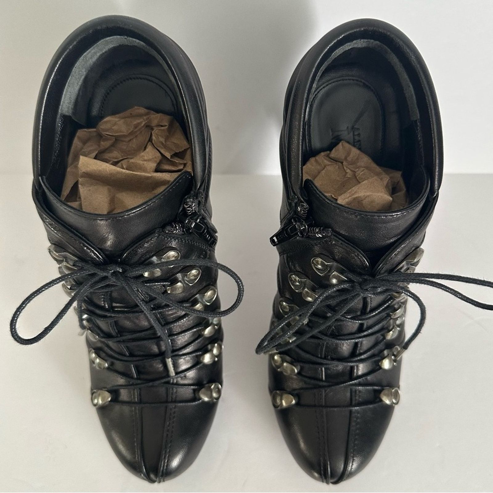Alexander McQueen Studded Biker Booties Black IT 38 US 8 Stiletto Lace / Zip Size US 8 / IT 38 - 8 Thumbnail