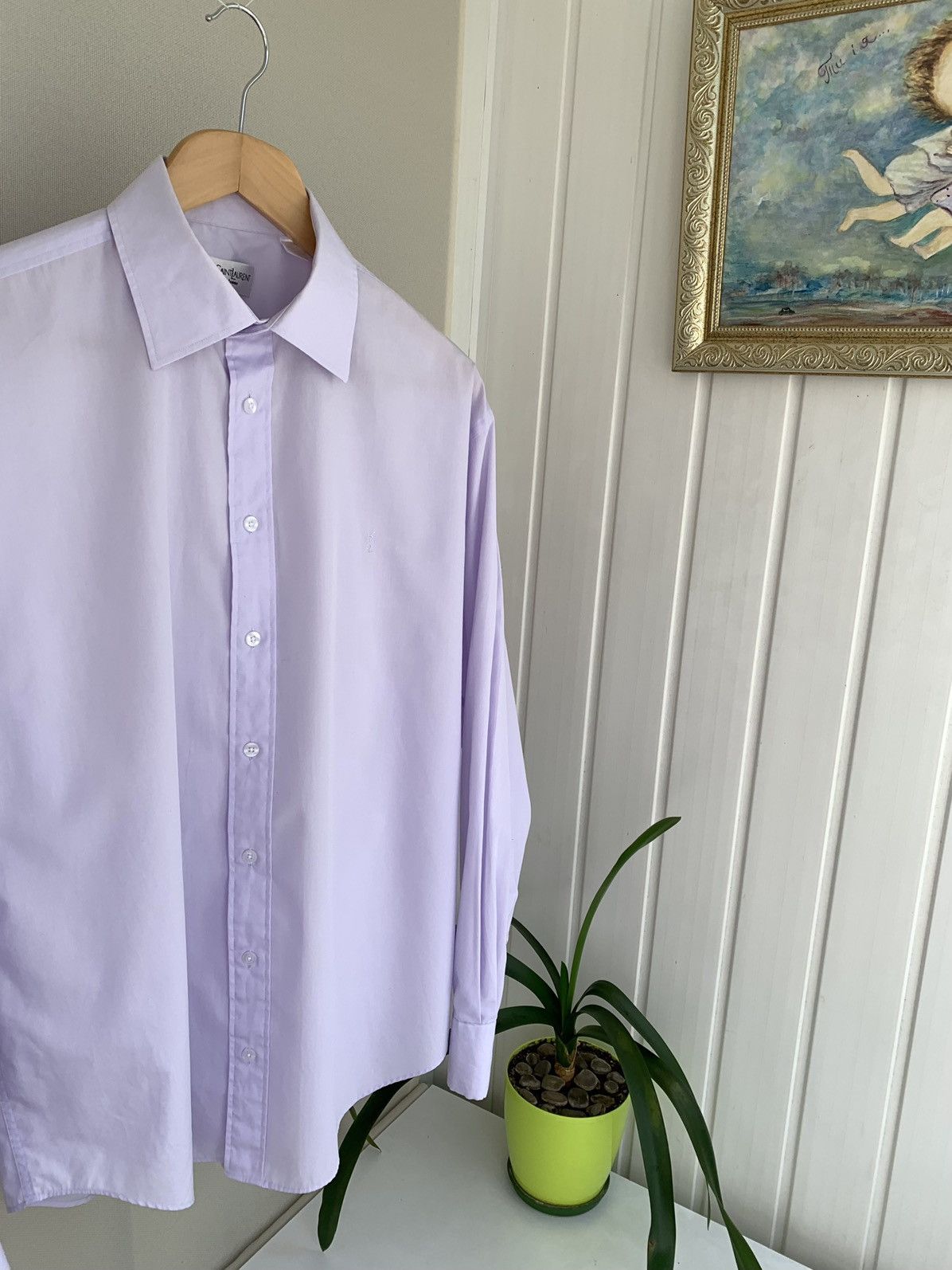 Yves Saint Laurent Yves Saint Laurent Vintage Button Shirt Light Purple Size L Size US L / EU 52-54 / 3 - 2 Thumbnail