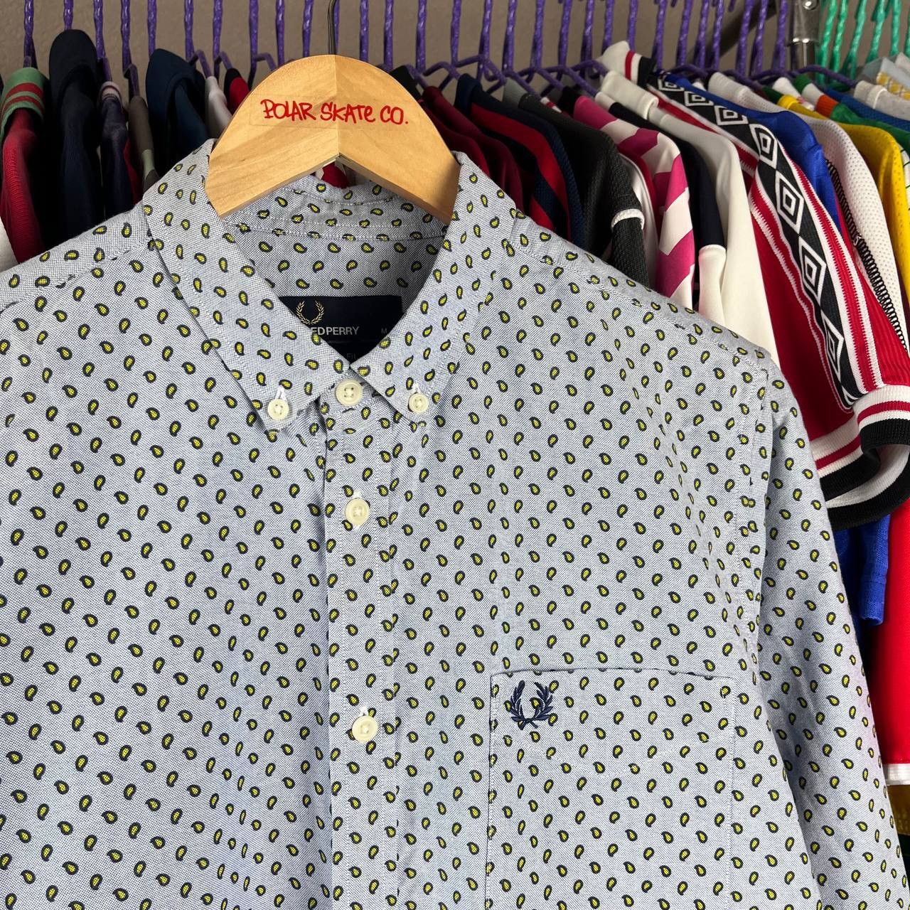 Designer × Fred Perry Fred Perry Blue Printed Button-Up Shirt Long Sleeve Slim Fit Size US M / EU 48-50 / 2 - 1 Thumbnail