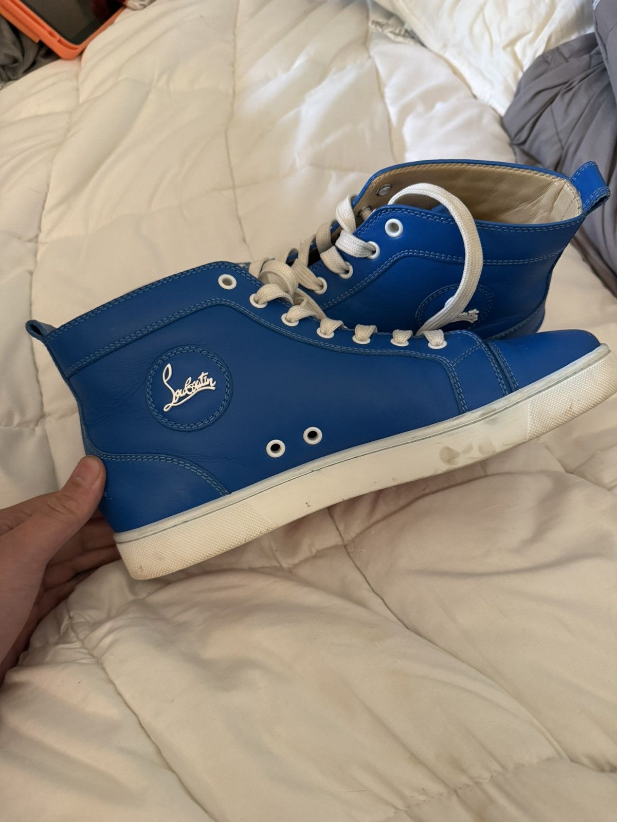 Christian Louboutin Christian Louboutin mens blue calf leather high tops Size US 8.5 / EU 41-42 - 4 Thumbnail