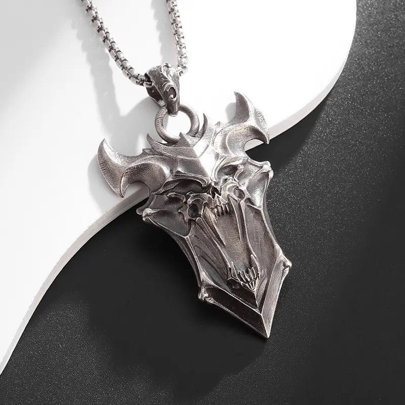 Jewelry Retro Domineering Wolf Head Sword Pendant Necklace Size ONE SIZE - 5 Thumbnail