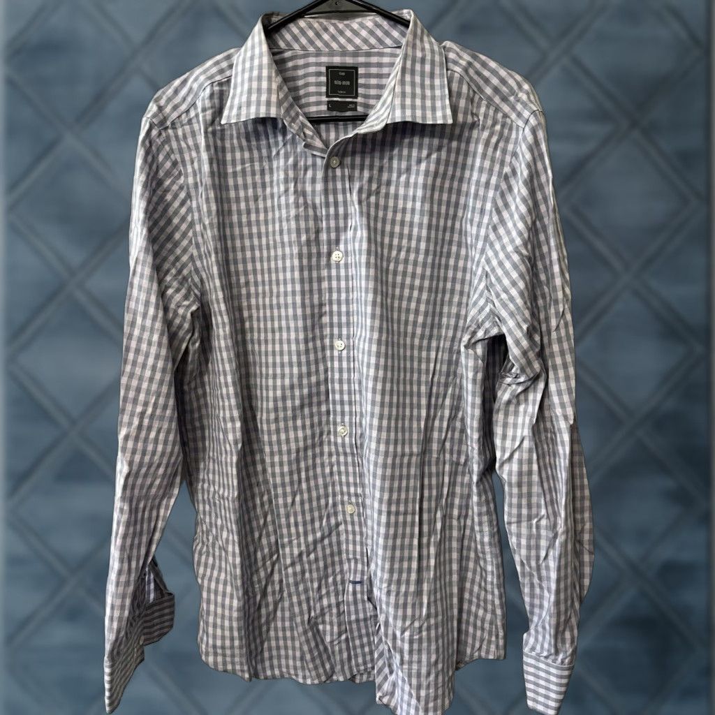 Gap Gap Mens Slim Fit Non Iron Gray Gingham Check Long Sleeve Button Up Shirt Large Size US L / EU 52-54 / 3 - 1 Thumbnail