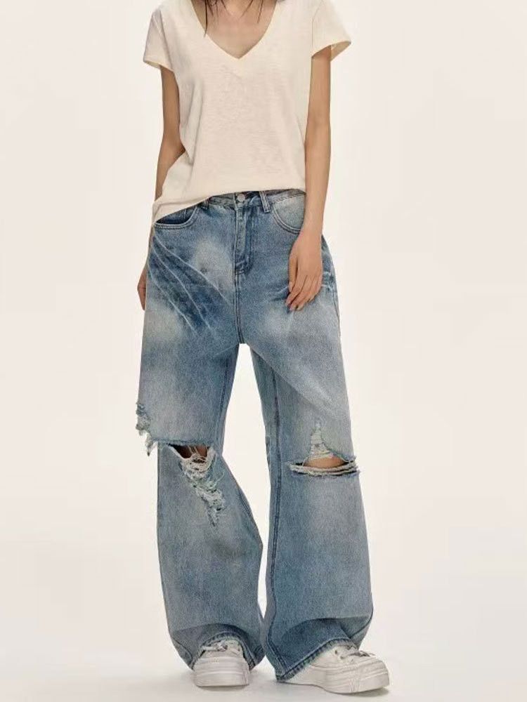 Jean Men's retro embroidered ripped washed distressed jeans Size US 32 / EU 48 - 4 Thumbnail
