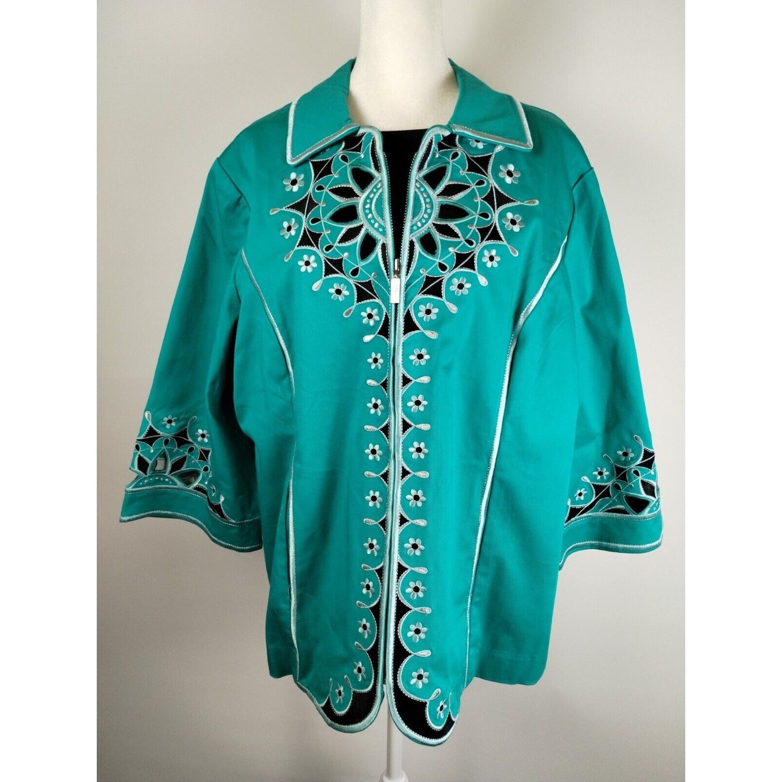 Vintage Bob Mackey Jacket - 1X Teal Embroidered - Blemished Size XL / US 12-14 / IT 48-50 - 1 Thumbnail