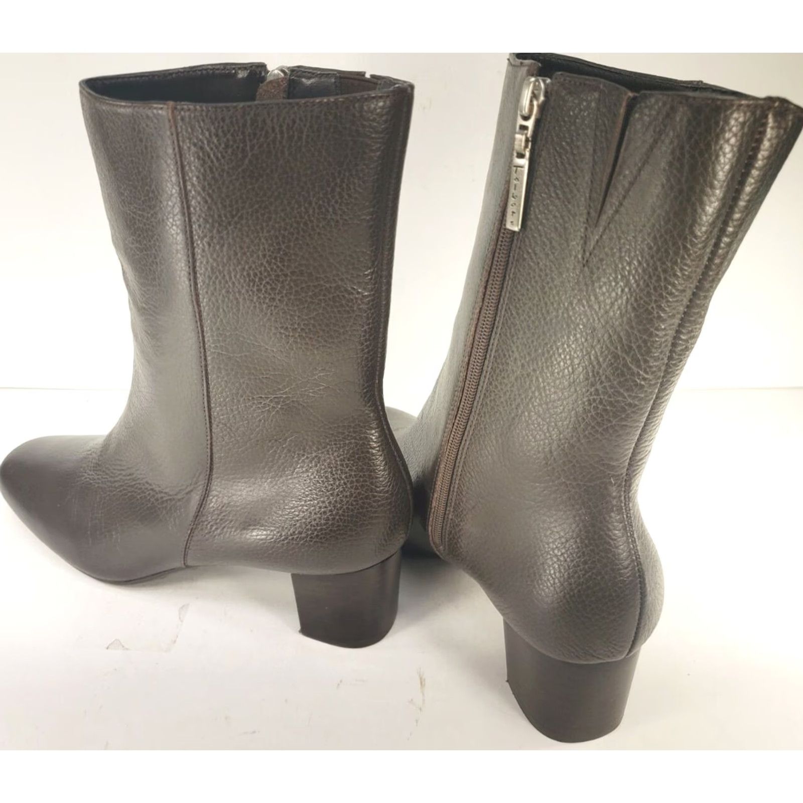 Vintage Munro Women's Brown Leather Side Zip Ankle Bootie Bootie Square Toe Mid Adult 10 US 37.5 EU Mens Womens Girls Size US 10 / IT 40 - 5 Thumbnail
