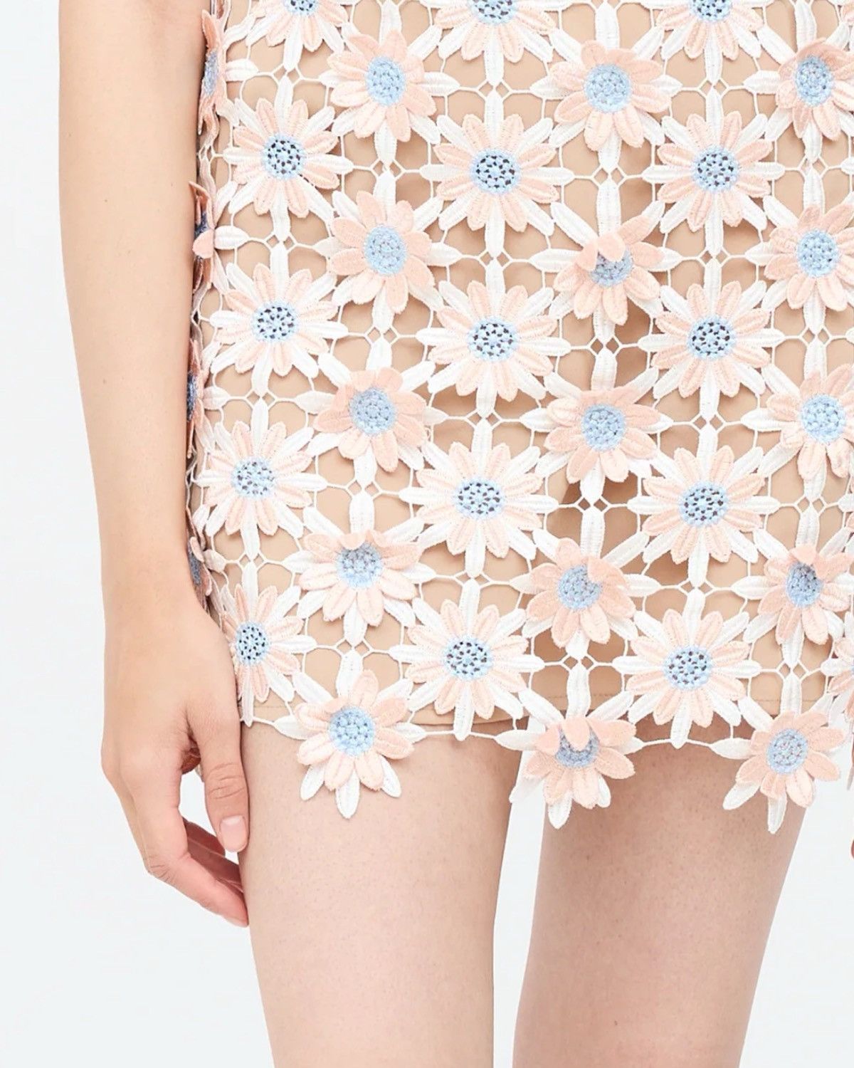 Self-Portrait Pink & Blue Floral Lace Midi Dress UK 8 / US 4