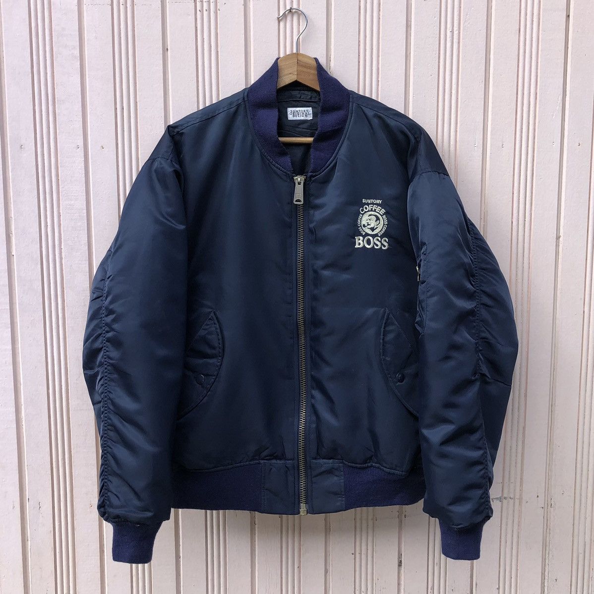 VTG Suntory Boss Coffee Embroidery Logo MA-1 Bomber Jacket