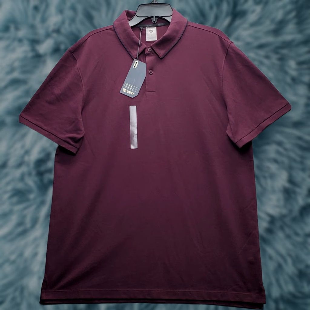 Vintage VRST Piping Club Polo Shirt Mens Large Burgundy Short Sleeve Moisture Wicking Size US L / EU 52-54 / 3 - 1 Thumbnail