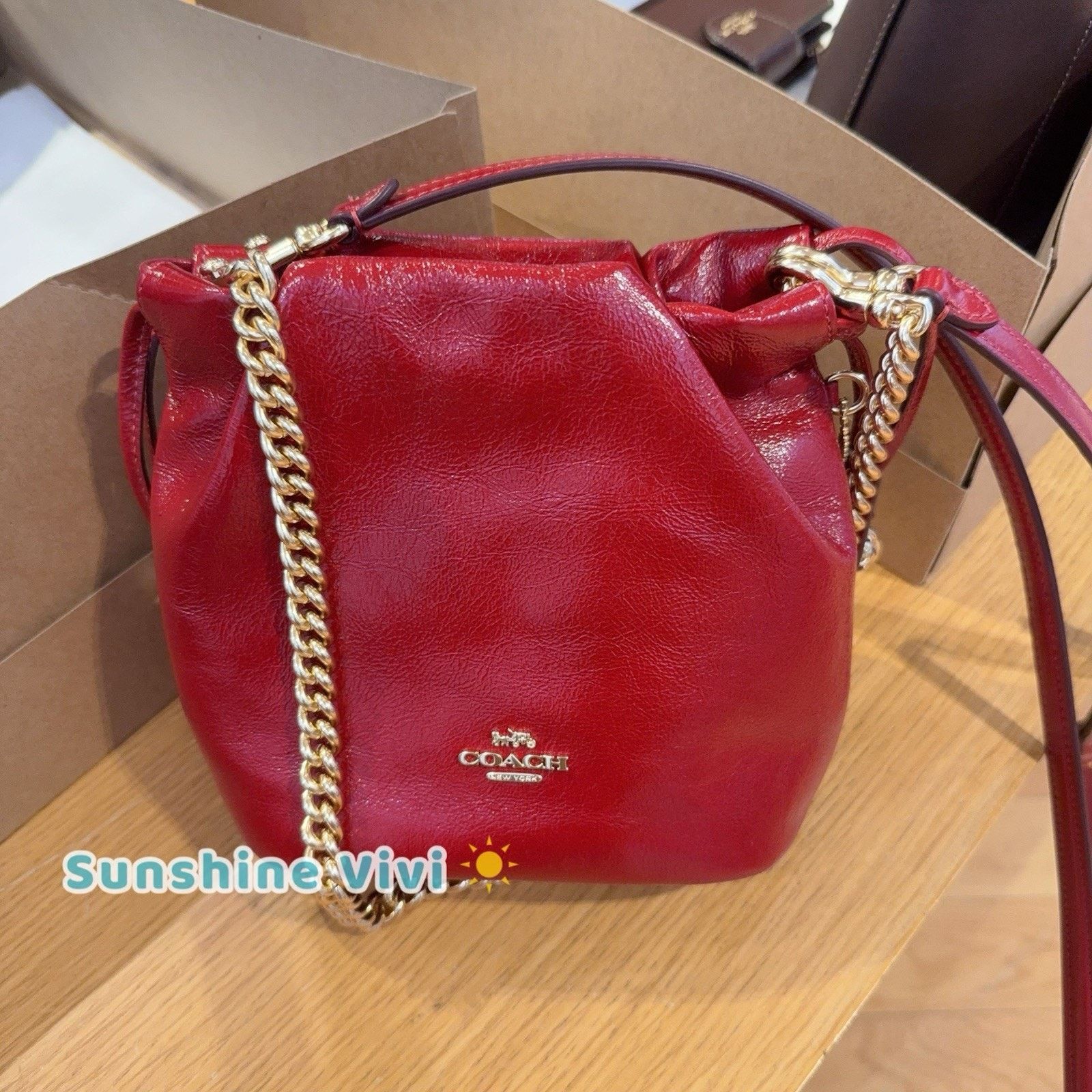 Coach NWT Coach Faye Mini Drawstring Bag Ruching CDB68 Gold/Dark Size ONE SIZE - 1 Thumbnail