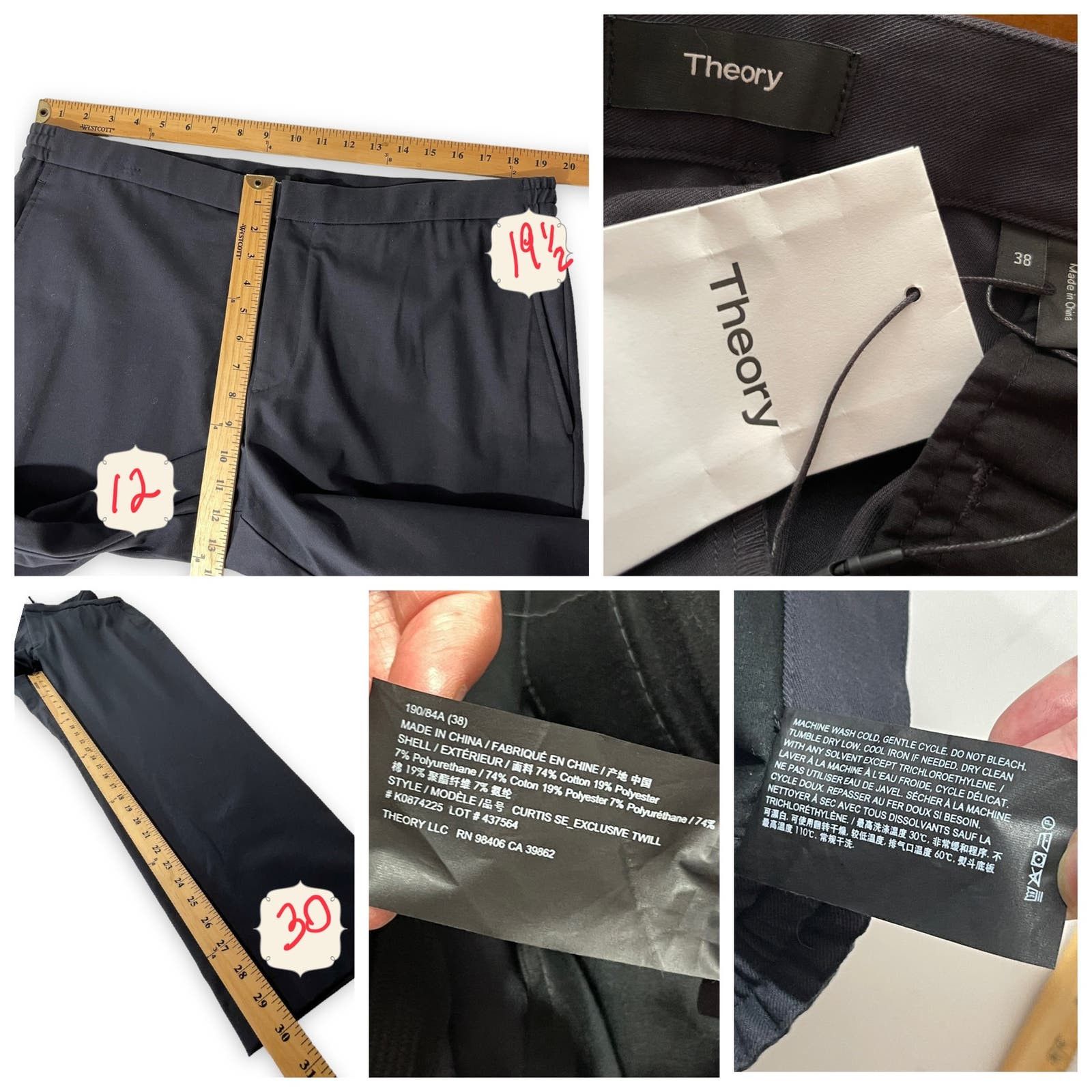 Theory Theory Curtis Twill Pants NEW Mens Sz 38 Navy Beltless | Grailed