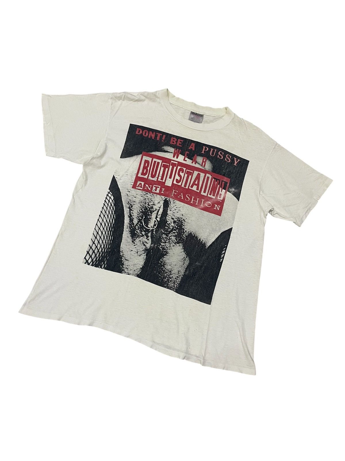 Vintage Vintage BUTTSTAIN! ANTI FASHION Dont Be A PU$$Y Wear Tshirt Size US L / EU 52-54 / 3 - 9 Thumbnail