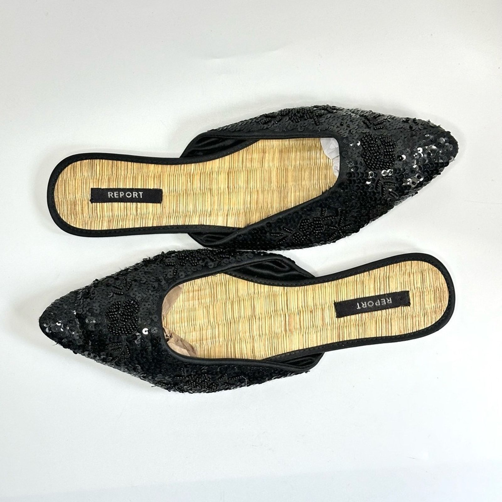 Report Collection Report Black Beaded & Sequined Mules With Bamboo Insole Size US 10 / IT 40 - 2 Thumbnail