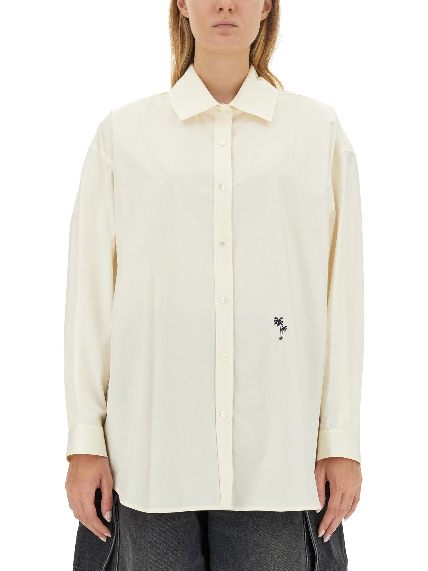 Palm Angels o1s22i1n0824 Poplin Long Sleeve T-Shirt in White Size M / US 6-8 / IT 42-44 - 1 Thumbnail