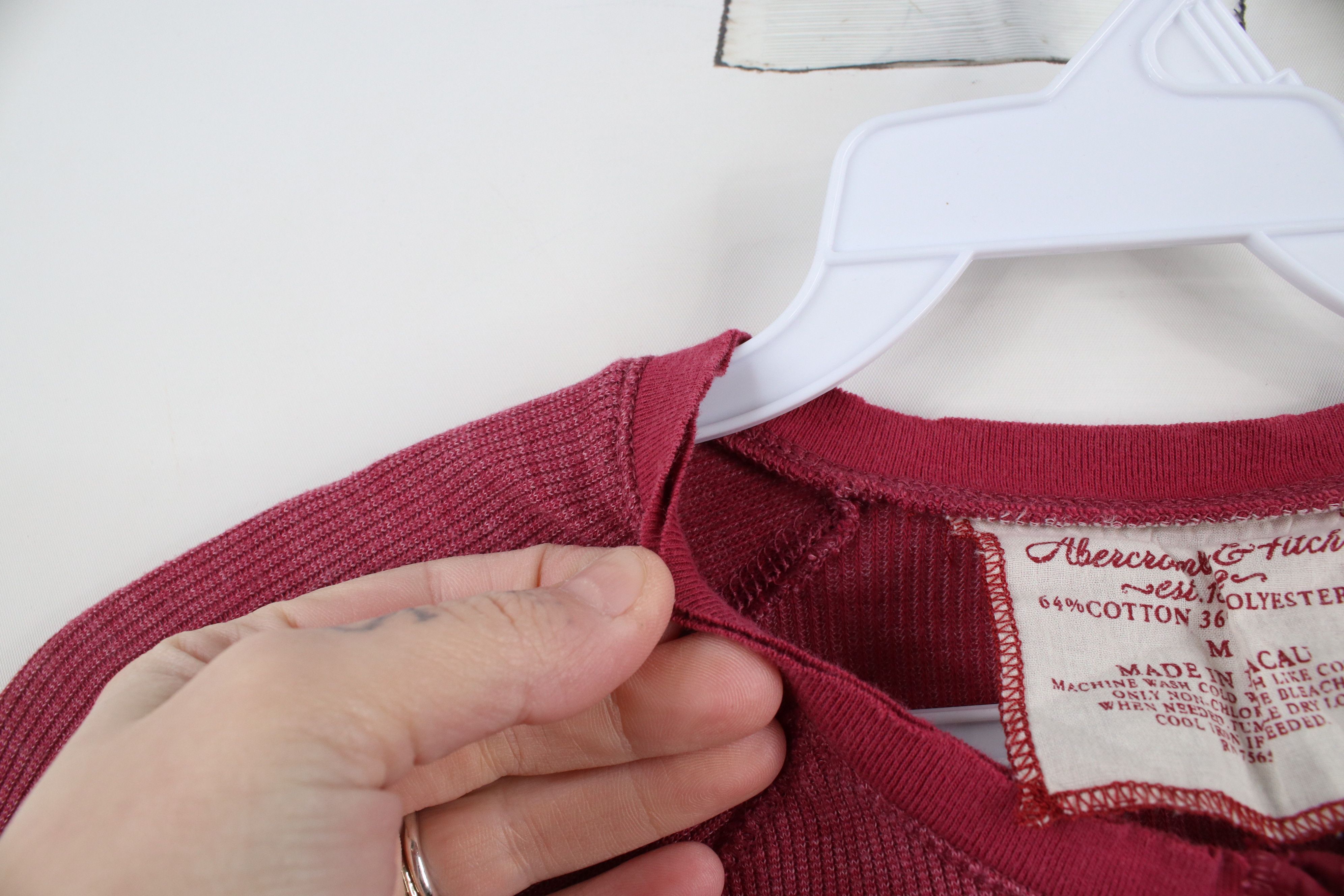 Abercrombie & Fitch × Vintage Vintage 90s Y2K Abercrombie & Fitch Knit Henley T-Shirt Red Size M / US 6-8 / IT 42-44 - 8 Thumbnail