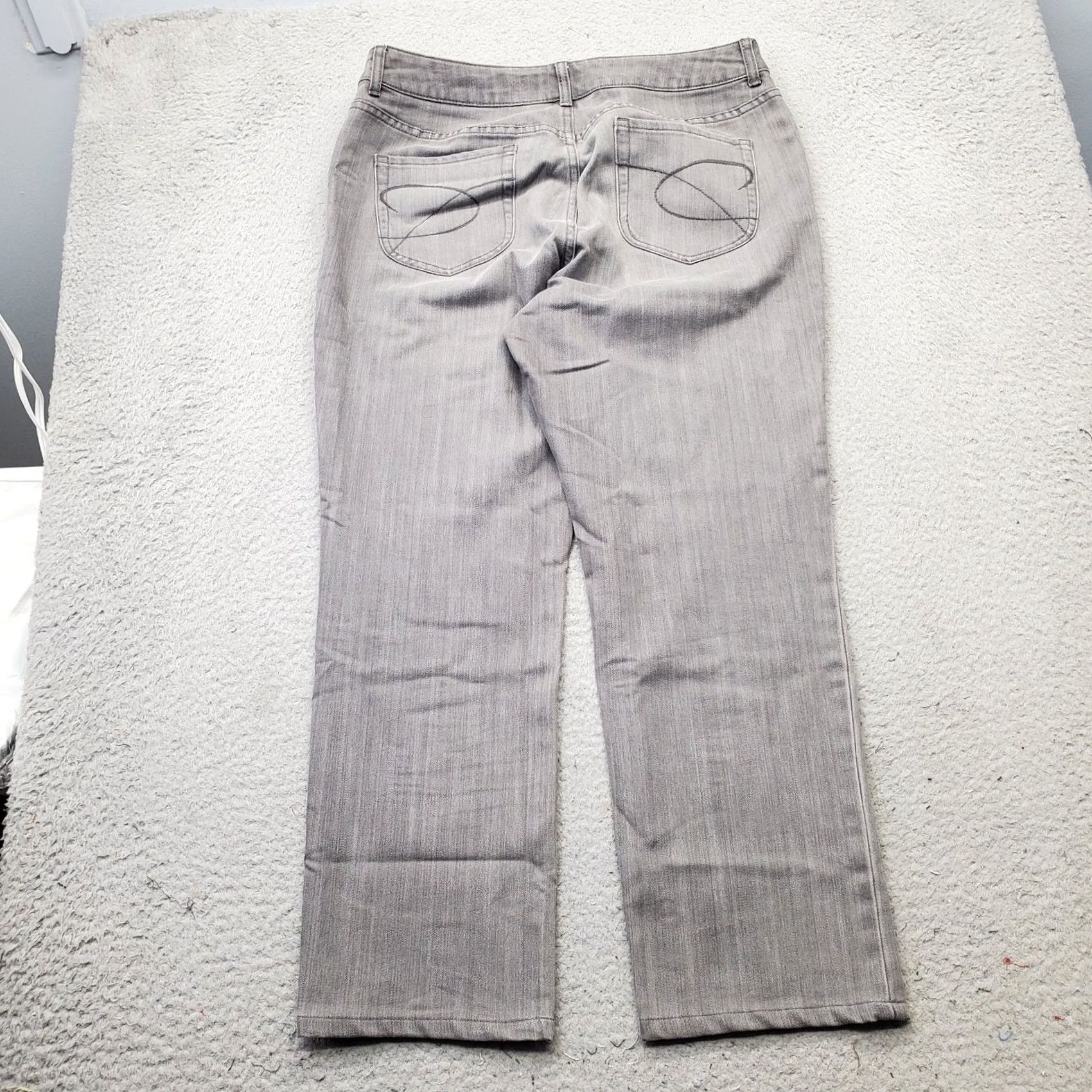 Vintage Chico's Platinum Jeans Womens L Gray Denim Stretch Dark Wash Straight Leg Jeans Size 36" / US 14 / IT 50 - 2 Thumbnail