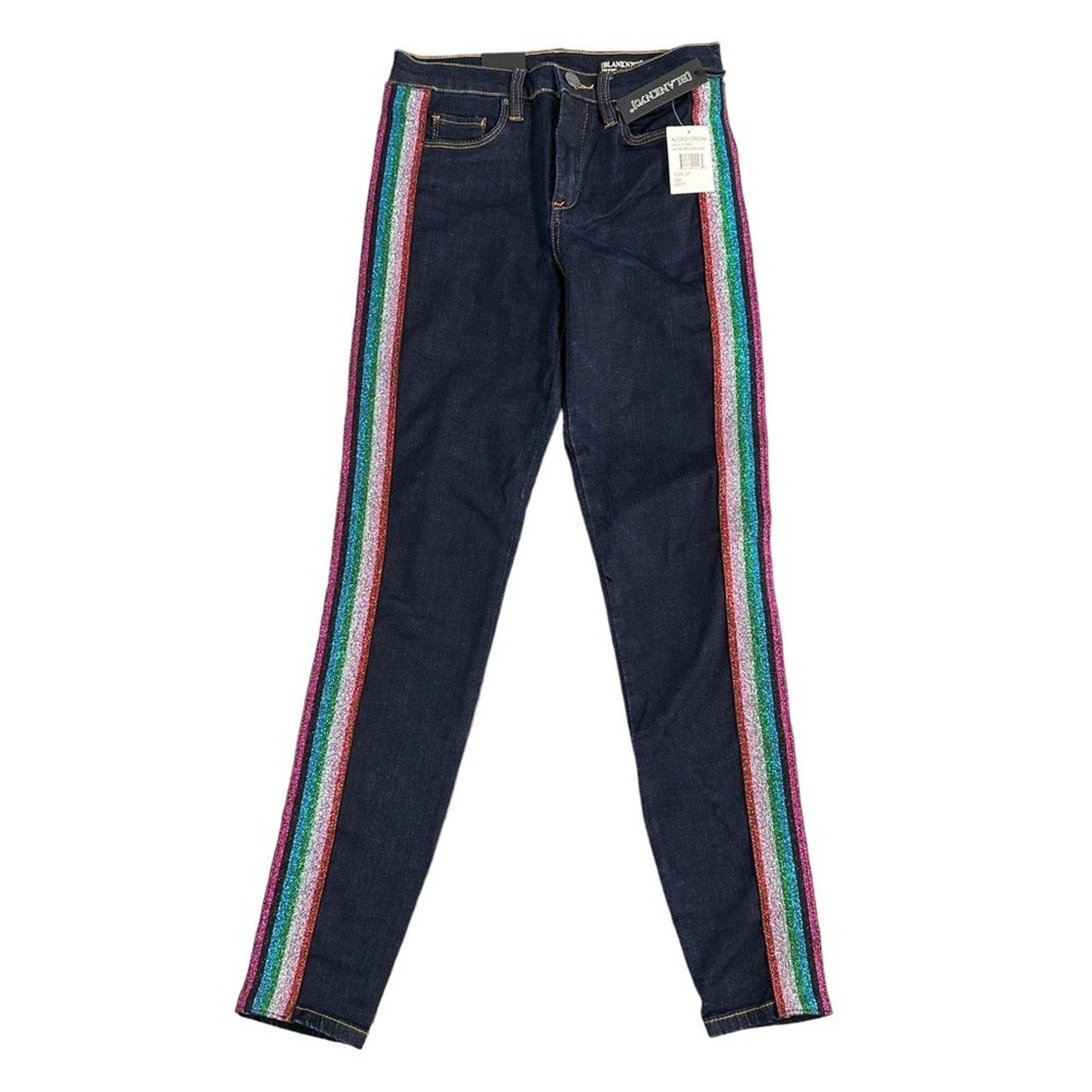 BLANKNYC BLANKNYC The Bond Metallic Glitter Mid Rise Skinny Jeans Size 27" / US 4 / IT 40 - 2 Thumbnail