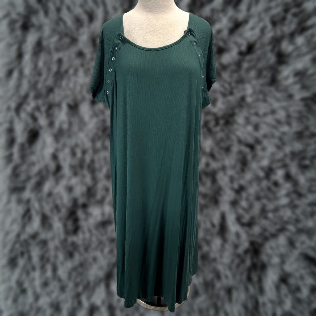 Vintage Three Little Tots Maternity Nursing Gown Sz 2 (8-10) Green Comfort Ribbed Short Sleeve Snap Modal Nursing Gown Womens Size ONE SIZE - 1 Thumbnail
