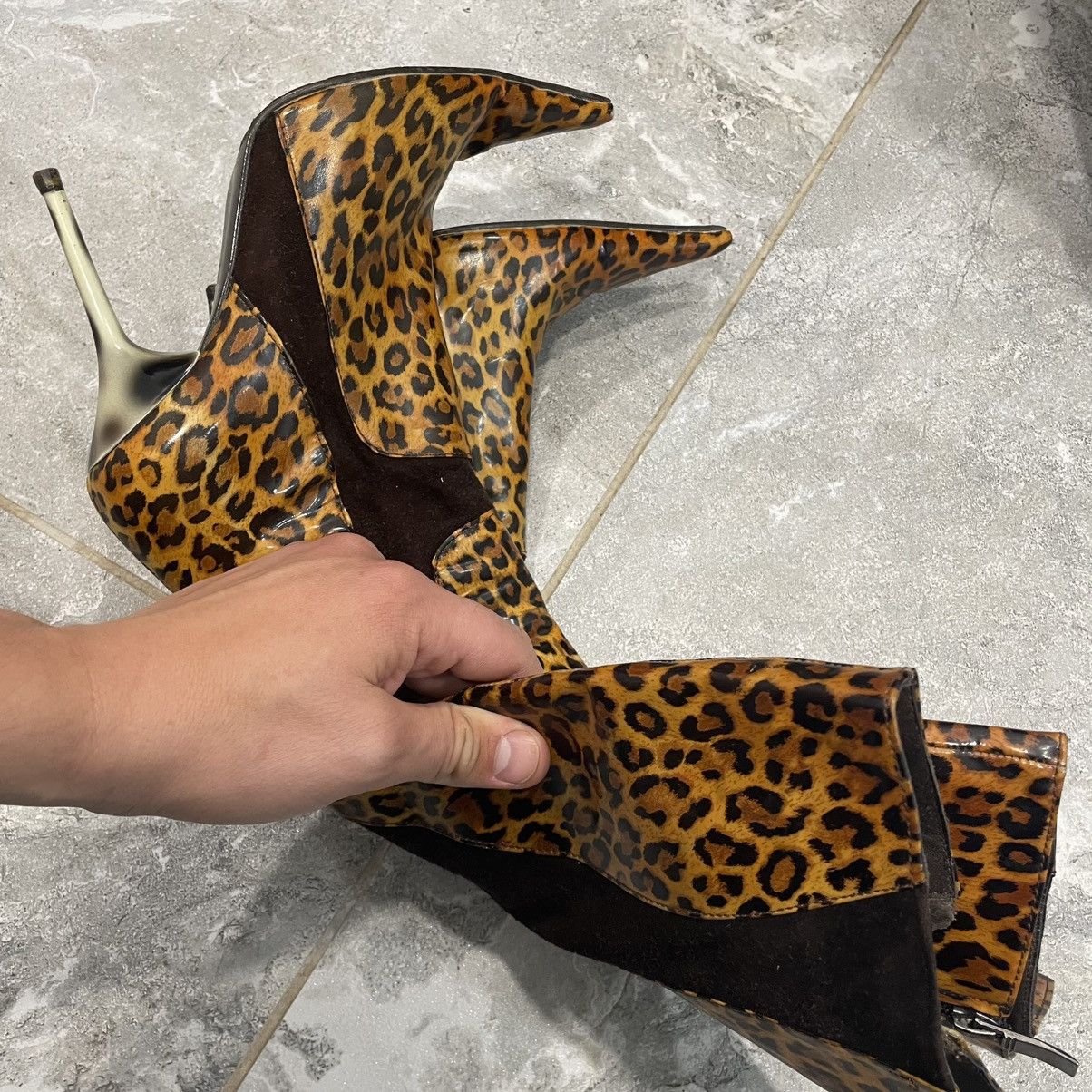 If Six Was Nine × Le Grande Bleu (L.G.B.) 90s vintage KIM Leopard Thigh High Boots heels shoes varnish Size US 8 / IT 38 - 5 Thumbnail