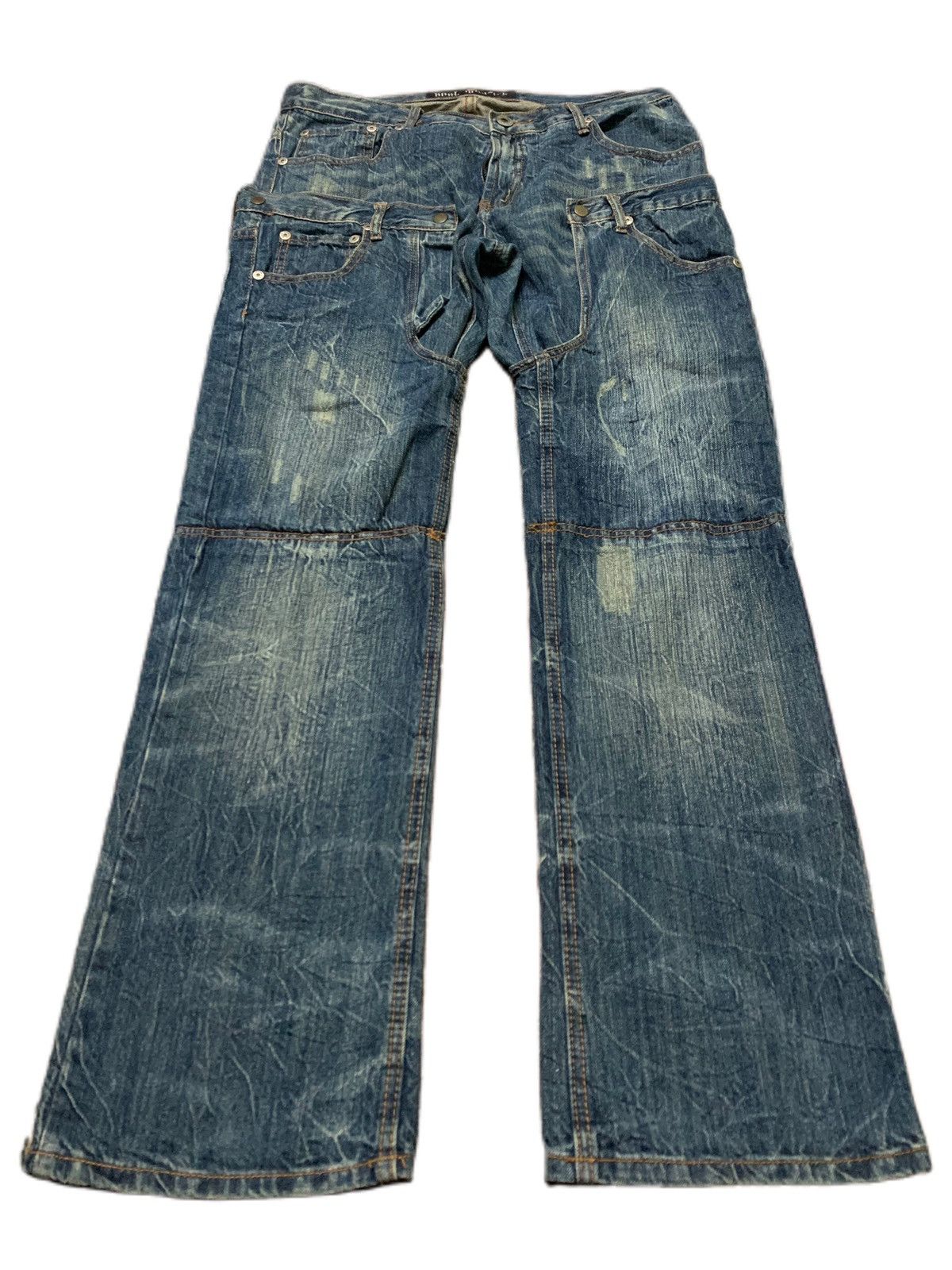 image of 14Th Addiction x If Six Was Nine Crazy Bondage Punk Double Knee Multipocket in Denim (Size 34)