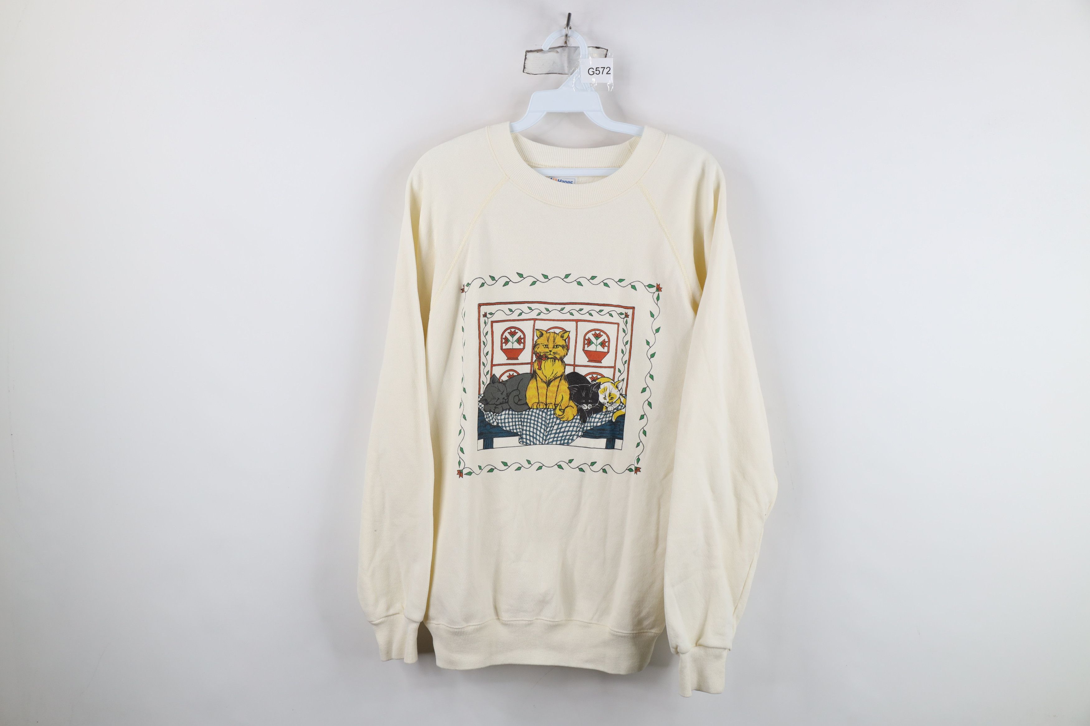 Vintage Vintage 80s 90s Streetwear Crewneck Sweatshirt Cream USA Size L / US 10 / IT 46 - 1 Thumbnail
