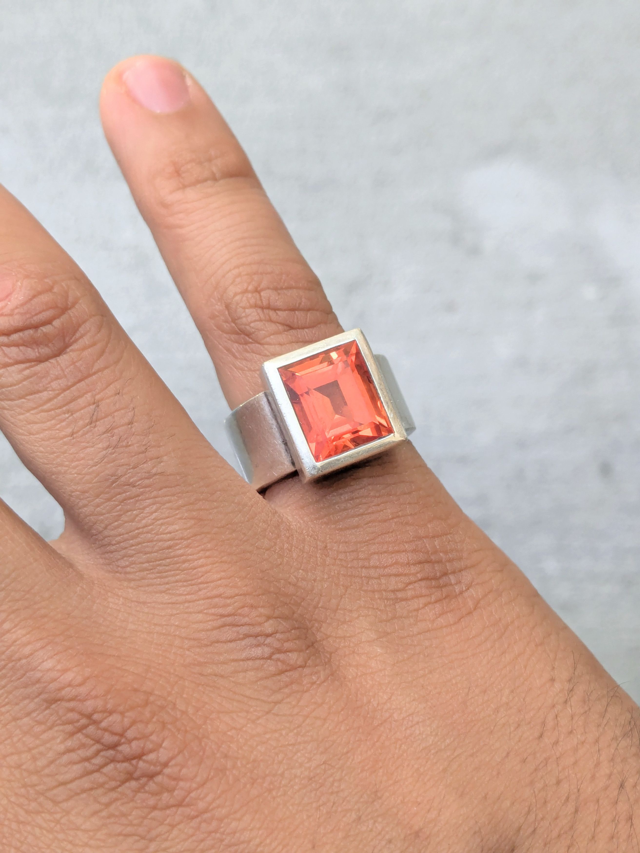 Other Vintage Sterling Silver Ring Orange Stone Modernist Size ONE SIZE - 15 Thumbnail