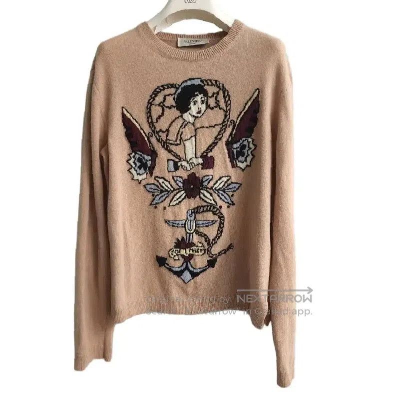 Valentino Women's Khaki Wool Printed Sweater .
