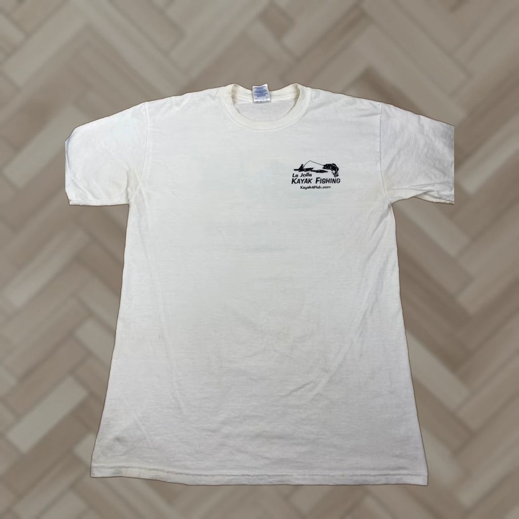 Gildan Kayak Fishing Get Hooked T Shirt M White Short Sleeve Mens Crew Neck Cotton Gildan #3519 Size US M / EU 48-50 / 2 - 1 Thumbnail